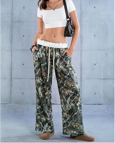 SOLY HUX Women's Camo Pants Wide Leg Baggy Sweatpants Elastic Waist Drawstring Loose Pants in Saudi Arabia