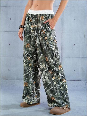 SOLY HUX Women's Camo Pants Wide Leg Baggy Sweatpants Elastic Waist Drawstring Loose Pants in Saudi Arabia