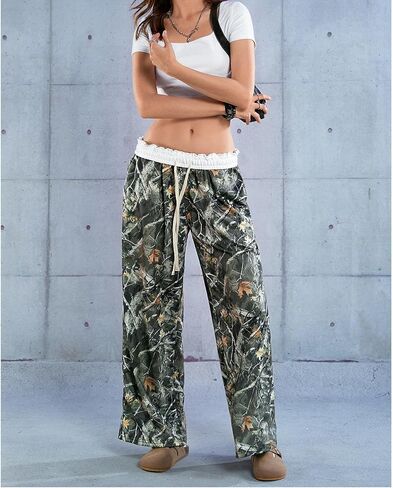 SOLY HUX Women's Camo Pants Wide Leg Baggy Sweatpants Elastic Waist Drawstring Loose Pants in Saudi Arabia