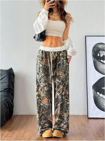 SOLY HUX Women's Camo Pants Wide Leg Baggy Sweatpants Elastic Waist Drawstring Loose Pants in Saudi Arabia