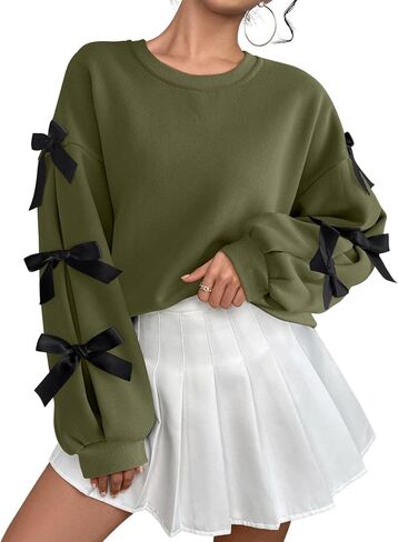Verdusa Women's 3D Bow Sweatshirt Round Neck Long Sleeve Pullover Tops in Saudi Arabia