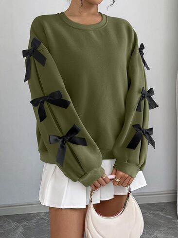 Verdusa Women's 3D Bow Sweatshirt Round Neck Long Sleeve Pullover Tops in Saudi Arabia