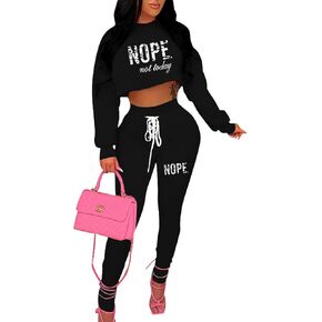 LovelyWholesale Women Casual 2 Piece Outfits Graphic Long Sleeve Cropped Hoodie and Jogger Pants Set Tracksuits