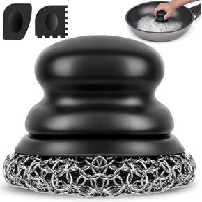 Onewly Cast Iron Scrubber and Scraper, Chain Mail Scrubber Cast Iron for Cleaning Dishes, Stock Pots, Pans, Griddles, Grills, Cast Iron Skillets, Dish Scouring Pads