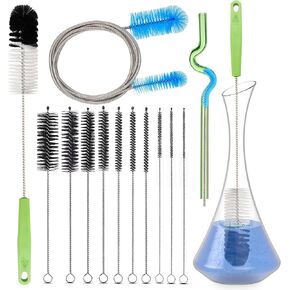 CUMFYHOUS-Set of 12 Tube Pipe Cleaners Brush Kit,for Cleaning Long Neck Bottle,Bent Glass Tube,Straw.17-inch Long Handle Brush,8.2-inch Different Diameters Brush,35-inch Flexible Double Ended Brush