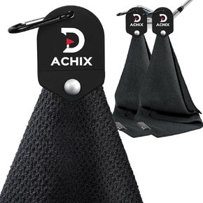 2 Pack Magnetic Golf Towel, Waffle Pattern Golf Towel for Men, Microfiber Golf Towel with Carabiner Clip for Strong Hold to Golf Carts, Clubs and Golf Bags (Black)