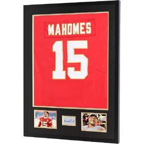 Solid Wood Jersey Frame Display Case with Mat Tailored for Two Photos & Name Plate, for Sports Football Basketball Baseball Soccer Hockey Jersey Uniform Shirt, Black Finish