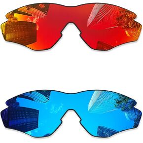 2 Pieces Ploarized Replacement Lenses for Oakley M2 Frame OO9212/M2 Frame XL OO9343/M2 Frame Asian Fit Sunglasses - Fire Red + Ice Blue
