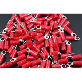 18-22 Gauge Vinyl Ring # 6 Connector 100 PK RED Crimp Terminal AWG GA CAR SUV