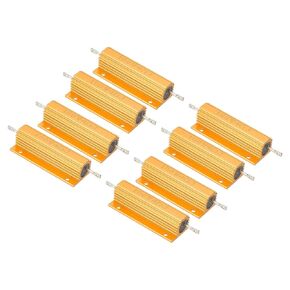 PATIKIL 100W 4 Ohm Aluminum Shell Resistor 8 Pack Aluminum Housing Resistor Housed Case Wirewound Resistors Screw Tap Power Resistor 5% Tolerance, Golden