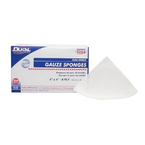 Dukal 4084 Gauze Sponge, 8-Ply, Non Sterile, 4" x 4", Pack of 4000