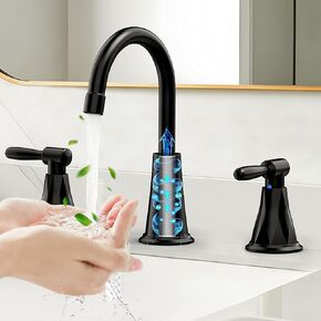 FEELSO Bathroom Faucets with Filter, 2024 Upgraded 8 Inch Widespread Bathroom Sink Faucet with Pop-up Drain, Matte Black Bathroom Faucet 3 Hole - Remove Residual Chlorine