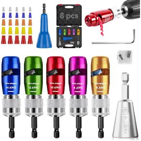 US Regulations Wire Stripping for Drill, Wire Stripping Tool & Wire Twisting Connector Set, Wire Twister Tool for Drill, 8 in 1 Quickly Drill Wire Stripping Professional Electrician Tools Set（8pcs）