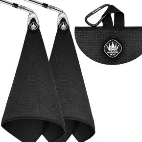 2-Pack Magnetic Golf Towel with Clip, Soft Microfiber Waffle Design - Industrial Strength Magnet for Strong Hold to Golf Bags, Carts & Clubs - Black