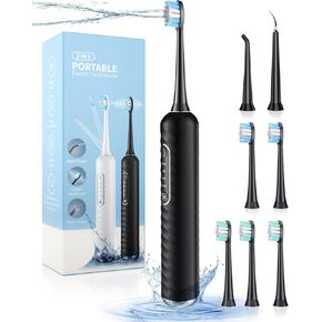 Electric Toothbrush with Water flosser, 3 in 1 Teeth Cleaning Kit with 7 Modes, Electric Toothbrush and flosser Combofor Adults, Water Flosser Portable for Travel and Home (Black)