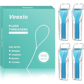 Floss Threaders, 400 Count Threaders for flossing, Dental Floss Threader for Braces, Bridges, Implants, Permanent Retainer (Pack of 4)