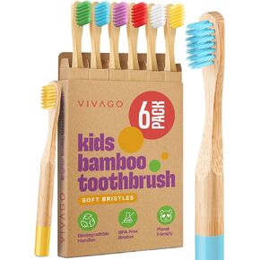 Kids Bamboo Toothbrushes Soft Bristles 6 Pack - Biodegradable Wooden Children Toothbrush Set - Eco-Friendly Natural Kids Toothbrush
