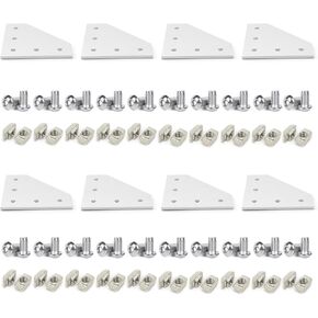 8 Sets 10 Series Aluminum Extrusion Profiles Corner Brackets 1010 90Deg Right Angle L Connectors wtih T Slot Nuts and Bolts for 1" x 1" 1 Inch 10/10 Slot Extruded Aluminum Connect