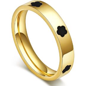 AmorArtSky 18k الذهب خمس أوراق البرسيم لذيذ مطعمة الزركون الدائري للنساء: أزياء محظوظ خمس أوراق الحب وعد خواتم الفولاذ المقاوم للصدأ خاتم الزواج وعد المجوهرات هدايا عيد ميلاد للنساء