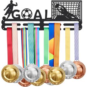 SUPERDANT Football Medals Medal Hook Display Wall Rack Frame Shelf Awards Ribbon Goalkeeper Goal Soccer Softball Holder Display Rack for 60 Medals Gift for Soccer