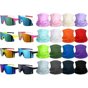 Geiserailie 24 Pcs Polarized Sports Sunglasses for Men Women Neck Gaiter Warmer Headwear Bandana Face Mask Cooling Scarf for Ski Cycling Running Driving Fishing