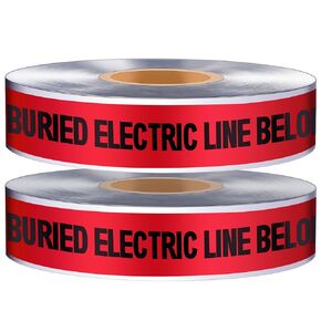 2 Roll 2 Inch x 1000 Feet Detectable Safety Tape Buried Gas Line Electrical Line Caution Tape Safety Warning Tape for Underground Buried Electric Line Wire Gas Line, Black Print