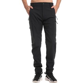 KUTOOK Men's Fleece Lined Softshell Pants Winter Warm Waterproof Windproof Hiking Running Workout with Zipper Pockets S-3XL