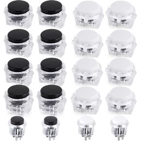 20PCS Push Button for Arcade Video Game Consele(10 White + 10 Black), 24mm × 16, 20mm × 4, Arcade DIY Parts
