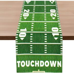 Football Table Runner, Football Party Decorations, American Football Court Table Runner, Linen Touch Down Table Runner for Football Sport Themed Birthday Party Game Kitchen Dining Decorations(13"x72")