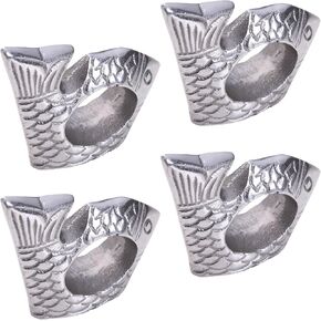 2227 Fish Shaped, Silver Tone 2 Inch Aluminum Dinner Napkin Ring; Set of 4