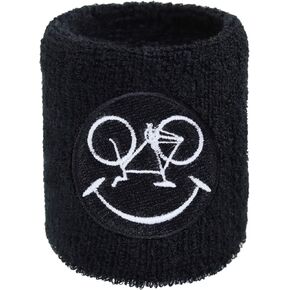 Smiling Bicycle Sweat Band for Wrist - Embroidered Sweat Absorbent Wristband for Men Women - Terrycloth Black Arm Band for Cycling Tennis Basketball Workout Outdoor Sports