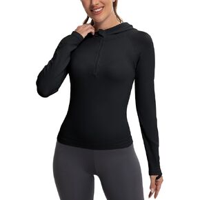 MathCat Long Sleeve Workout Tops Quarter Zip Pullover Hoodie Long Sleeves Workout Shirts Athletic Gym Tops Slim Fit