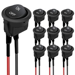 TWTADE 10PCS Rocker Switch 12V On/Off Toggle Switch SPST 2Pin with Pre-Wired 6A/250V 10A/125V AC for Automotive Boat etc