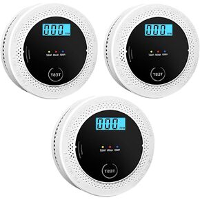 3 Packs, 2 in 1 CO & Smoke Detectors, CO Detector, Smoke Detector, 85 dB Alarm, LCD Digital Display,Battery Powered