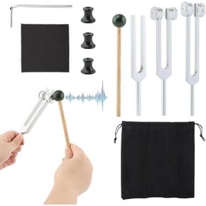 EMVANV Tuning Forks for Healing (128Hz, 256Hz, 512Hz), Sound Therapy, Chakra Tuning Forks, Yoga Accessories, Tuning Fork with Reflex Hammer for Chakras/Healing, A Good Gift for Women