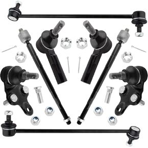 8pc Front Suspension Stabilizer Sway Bar + Lower Ball Joints + Outer Inner Tie Rod Ends Fit For Toyota Sienna 1998 1999 2000 2001 2002 2003 Replace# K90518 K90519 K9499 ES3306 EV301