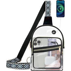 Double Zipper Clear Sling Bag Stadium Approved,Large Clear Crossbody Bag for Women Men,Transparent Crossbody Purse for Concerts Sports.
