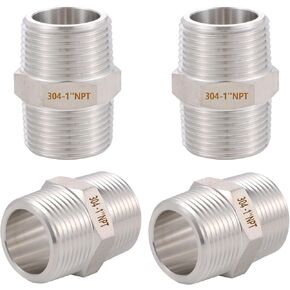 4PCS Hex Nipple 1" Male x 1" Male Pipe Fittings, 304 Stainless Steel 1 inch NPT Male Threaded Pipe Adapter Fittings, Male Straight Connector Pipe Fitting