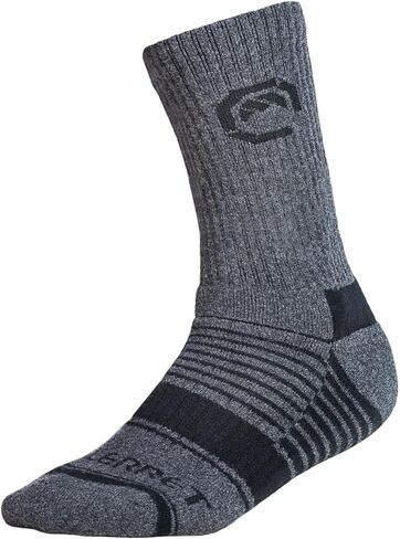 Merino Wool Crew Sock, Grey/Black, Winter Hiking Sock, Perfect for Winter Photography Adventures in Saudi Arabia