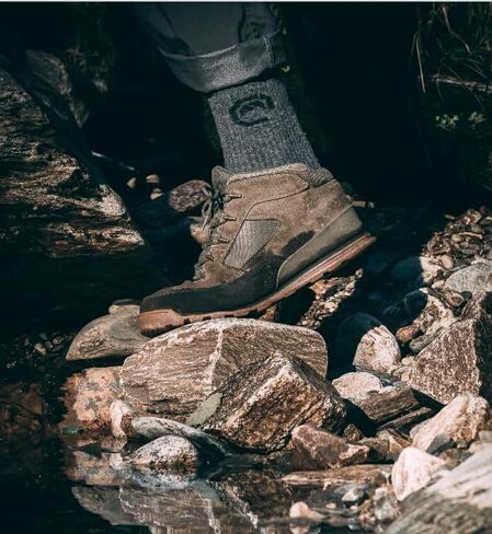 Merino Wool Crew Sock, Grey/Black, Winter Hiking Sock, Perfect for Winter Photography Adventures in Saudi Arabia