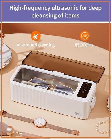 Brigii Ultrasonic Jewelry Cleaner, 15oz Sonic Cleaner with Digital Timer, 4 pre-Set Cleaning Modes for Eyeglasses, Rings, Earrings, Coins, Tools, Dentures-White in Saudi Arabia