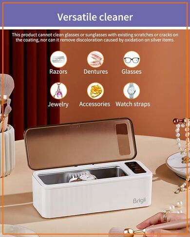Brigii Ultrasonic Jewelry Cleaner, 15oz Sonic Cleaner with Digital Timer, 4 pre-Set Cleaning Modes for Eyeglasses, Rings, Earrings, Coins, Tools, Dentures-White in Saudi Arabia
