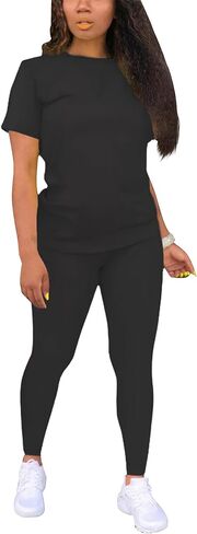 TOPONSKY Women Two Piece Workout Outfits Sports Long-Pants & Short-Top Sets in Kuwait
