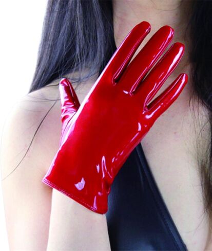 DooWay Women's Short Leather Gloves Faux Patent Leather PU Wrist Length Wet Look Evening Party Shiny White 21cm in Saudi Arabia
