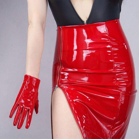 DooWay Women's Short Leather Gloves Faux Patent Leather PU Wrist Length Wet Look Evening Party Shiny White 21cm in Saudi Arabia