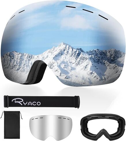Ryaco Ski Snowboard Goggles, OTG Anti-Fog,100% UV Protection Spherical Frameless Snow Goggles, for Men Women Youth Adult in Saudi Arabia