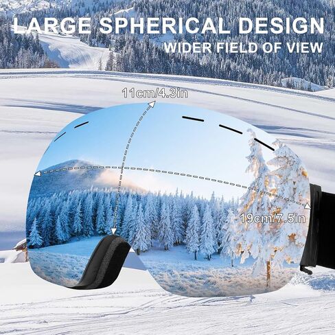 Ryaco Ski Snowboard Goggles, OTG Anti-Fog,100% UV Protection Spherical Frameless Snow Goggles, for Men Women Youth Adult in Saudi Arabia