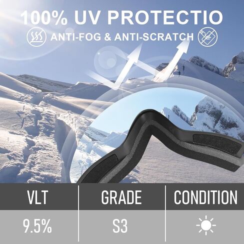 Ryaco Ski Snowboard Goggles, OTG Anti-Fog,100% UV Protection Spherical Frameless Snow Goggles, for Men Women Youth Adult in Saudi Arabia
