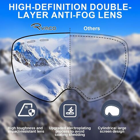 Ryaco Ski Snowboard Goggles, OTG Anti-Fog,100% UV Protection Spherical Frameless Snow Goggles, for Men Women Youth Adult in Saudi Arabia