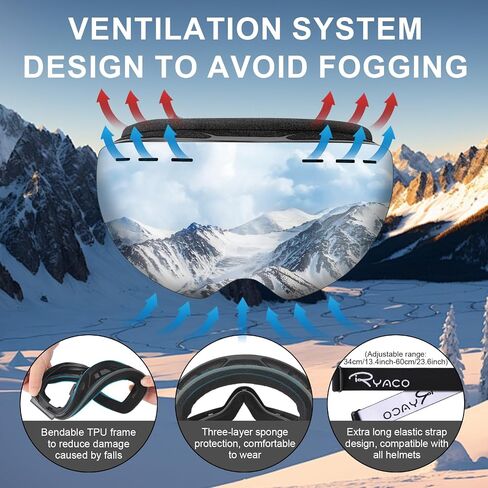 Ryaco Ski Snowboard Goggles, OTG Anti-Fog,100% UV Protection Spherical Frameless Snow Goggles, for Men Women Youth Adult in Saudi Arabia